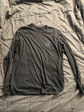Quiksilver Long Sleeve Logo Tee in Charcoal with Blue Accent